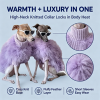 Pull en Plumes Luxueux et Moelleux pour Chien, Chandail Chaud à Col Roulé pour Chiens de Petite à Moyenne Taille, Idéal pour Fêtes et Séances Photo, Rose Bleu Lavande S-XL