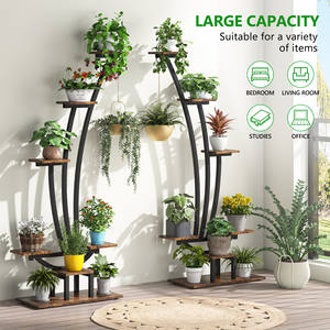 5-laags hoge gebogen plantenstandaard, set van 2, met grote capaciteit voor bonsai, houten bruine plank voor decoratie - Product Image 2