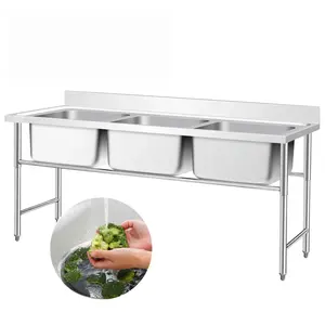 Commercial restaurant kitchen 304 stainless steel sink fish cleaning prep work table with double sink washers counter suppliers