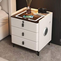 Table de chevet moderne multifonctionnelle de luxe à 3 tiroirs avec éclairage LED, charge sans fil, serrure à combinaison, chambre intelligente haut de gamme