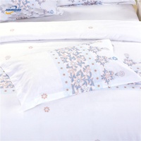 Ensemble de literie d'hôtel 5 étoiles de luxe 4 pièces Queen Size coton blanc 300 TC draps brodés motif floral linge de lit