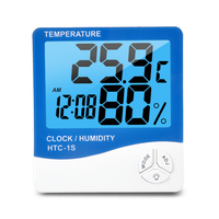 LCD Digital Dalam Ruangan Luar Ruangan, HTC-1S Jam Hygrometer Kelembaban Multi Termometer dengan Lampu Latar 3 Dalam 1