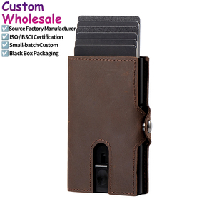 CASEKEY Europe Aluminum Small Smart <b>Rfid</b> Blocking Card Holder Crazy Horse Genuine Leather <b>Wallet</b> <b>for</b> <b>Men</b> With Zip Coin Pocket - Product Image 1