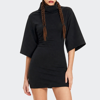 Robe moulante pour fille, style streetwear, légère, 210 g/m², 95 % coton, 5 % élasthanne, col montant, coupe ajustée, manches cloche, col rembourré