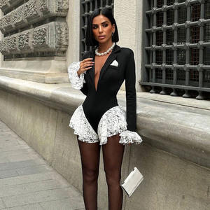 Body de Primavera para Mujer, Elegante y Sexy, con <span class=keywords><strong>Escote</strong></span> Profundo en <span class=keywords><strong>V</strong></span>, Manga Larga Acampanada y Encaje - Product Image 2