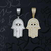 GRA D Color Iced Out 925 Sterling Silver Evil-eye Hamsa Hand Pendant Jewelry Moissanite Diamond Pendant Pass Diamond Tester