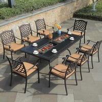 Vente directe usine – Ensemble table de jardin rectangulaire en aluminium moulé avec foyer et double grille pour l'extérieur