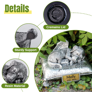 Urna per Ceneri di Cane in Resina Personalizzabile (Disponibile negli USA, Spedizione Rapida) - Design Cucciolo Angelo su Cuscino, Targa Incidibile per <span class=keywords><strong>Nome</strong></span>/Data - Product Image 4