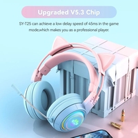 Headphone Telinga Rusa Pink Telinga Kucing Lucu untuk Anak Perempuan Headset Musik Nirkabel BT Headset Peredam Kebisingan dengan MIC Headset Gaming Anak