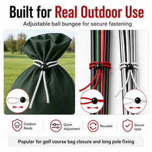 Cuerda Elástica Ajustable con Bola de Agarre de 26 mm y 5 mm de Diámetro para Cierre de Bolsas de Golf y Sujeción en Exteriores - Product Image 2