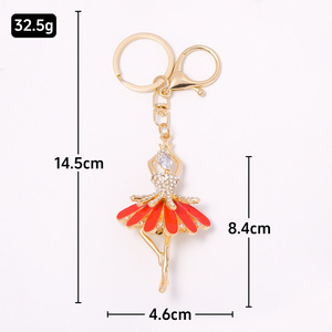 Llavero de metal de moda con esmalte y diamantes de imitación de niña bailarina de ballet, dulce hada, decoración para mochila, suministro al por mayor - Product Image 6