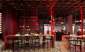 เฟอร์นิเจอร์ร้านอาหารบาร์หรูหราทันสมัยสีแดง ออกแบบตกแต่งภายในตามสั่ง พร้อมไฟ LED เคาน์เตอร์อาหารปรับแต่งได้ - Product Image 4