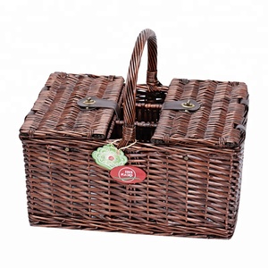 Cestino da Picnic <span class=keywords><strong>in</strong></span> <span class=keywords><strong>vimini</strong></span> di salice di legno personalizzato per 4 cestini di stoccaggio artigianali - Product Image 5