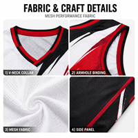 Seragam Basket Garis-garis Tajam Hitam Putih Merah Kustom, Set Jersey dan Celana Pendek Bahan Mesh Bernapas untuk Acara Bola Basket Antar Perguruan Tinggi