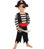 Fantasia infantil de pirata, vestido de criança com gancho para meninos e meninas
