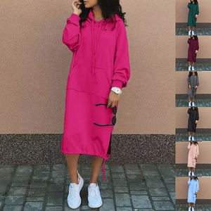 Sudaderas con Capucha de Gran Tamaño con Logotipo Personalizado al por Mayor, Sudaderas de Punto de Color Sólido para Mujer, Vestidos con Bolsillos - Product Image 1