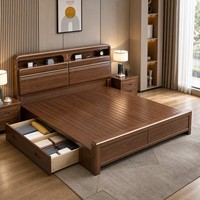Lit de rangement en bois massif avec tête de lit large pour chambre à coucher King ou Queen
