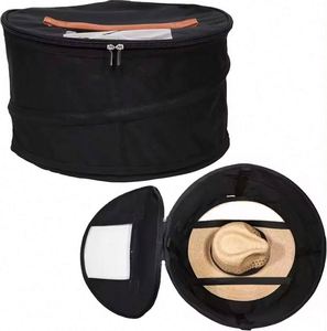 Free Sample Waterproof Pop Up Large <b>Hat</b> Travel Case Collapsible <b>Hat</b> <b>Box</b> Storage Bag Organizer with Leather Handle - Product Image 1