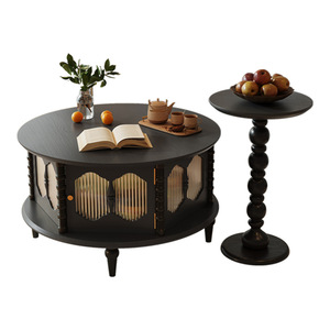 Retro Solid Wood Coffee <b>Table</b> <b>Round</b> With Storage For Living Room Home Use - Product Image 3