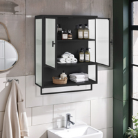 Gabinete de Pared Moderno de Dos Puertas con Puertas de Vidrio de 23.62 Pulgadas, con Almacenamiento Cerrado de Dos Niveles, Toallero, para Sala de Estar o Baño