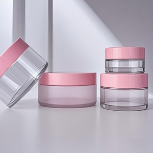 Customized logo 250ml 8oz <b>Empty</b> Plastic Frosted 8 oz Luxury <b>Jars</b> for Body Butter Containers 250g 200ml with pink Top Lids - Product Image 1