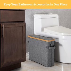 Organizzatore di carta igienica <span class=keywords><strong>grigio</strong></span> pieghevole in bambù con porta manici per <span class=keywords><strong>bagno</strong></span> porta carta igienica - Product Image 5