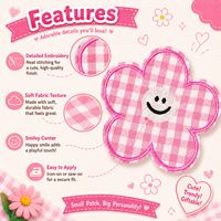 Patch floral en vichy rose de 11,5 cm, appliqué brodé thermocollant pour vestes, sacs, chapeaux, vêtements pour enfants, artisanat et décoration DIY