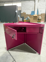 Table promotionnelle commerciale pliable en métal recyclé FLOWVISUAL Blue Triangle avec tiroir, personnalisable pour l'extérieur, pour Africa Telecom