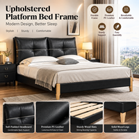 Lit double en cuir véritable de style italien, luxueux, rembourré et flottant, pour petit appartement, mobilier de chambre à coucher