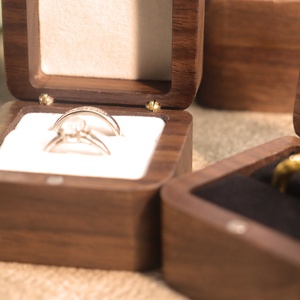 55mm Oval Vintage <b>Black</b> Walnut Handmade Engagement Wedding Ring <b>Box</b> Engraved Printing Velvet Lining Buckle Closure Valentine's - Product Image 5