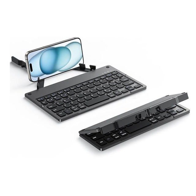 Ergonomic Folding Type c Rechargeable Ultra Slim Travel Portable Wireless Foldable Bluetooth Keyboard with Stand Holder