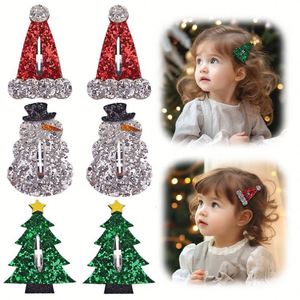 Pinza para el pelo infantil de estilo dulce navideño, de acetato, con diseño de árbol de Navidad, muñeco de nieve y sombrero, con lentejuelas BB, tipo 'Bye-bye Drip' para niños - Product Image 1