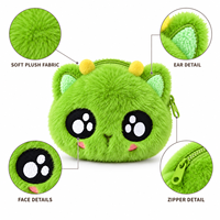 Porte-monnaie personnalisé sur mesure, mini pochette zippée en peluche avec motif extraterrestres de dessin animé pour pièces de monnaie, clés et écouteurs