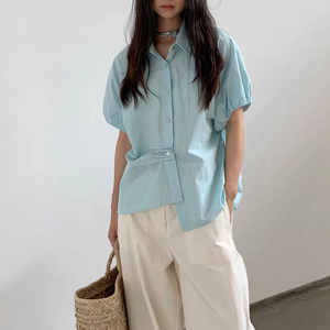 <span class=keywords><strong>Chemisier</strong></span> d'été en coton mignon chemises à <span class=keywords><strong>manches</strong></span> <span class=keywords><strong>bouffantes</strong></span> pour femmes vente en gros - Product Image 1