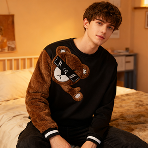 Felpa essenziale da <span class=keywords><strong>uomo</strong></span> con motivo orso Design alla moda girocollo maniche lunghe Casual e ampia vestibilità logo personalizzabile - Product Image 3