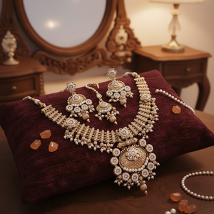 Gold Plated Pota Stone and <b>Pearls</b> Necklace <b>Set</b> 11714366WH Exquisite Fine Jewelry <b>Set</b> - Product Image 3
