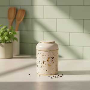 Kontensan ER0809G 90x110mm Metal <b>Tin</b> 0.6L with Dome Lid Terrazzo Cream Storage Bottles & Jars Made in Turkey - Product Image 3