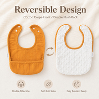 Bavoirs pour bébé nouveau-né réutilisables à fermeture boutonnée de couleur unie personnalisée, doux, super absorbants, multicouches, avec poche