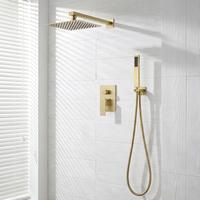 Mitigeur de douche encastré en acier inoxydable doré brossé, eau chaude et froide, ensemble de douche murale à effet pluie, système de douche pour salle de bain