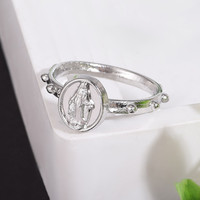 KOMI 10pc Argent Vierge Marie Anneau Catholique Poche Chapelet Anneau pour Femmes Ovale Madonna Miraculeuse Médaille Anneau pour Fille Bijoux Cadeau
