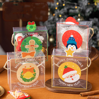 Boîte cadeau carrée transparente en plastique, sac pliable transparent pour joyeux noël, biscuits, boulangerie, noix, bonbons, emballage cadeau avec poignée