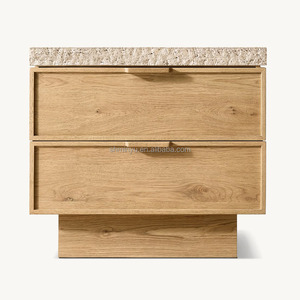 MYHOME <strong>High</strong> Quality Modern 2-Drawer Customizable Durable Nightstand Travertine Top Solid Wood <strong>Bedside</strong> <strong>Table</strong> for Bedroom - Product Image 5