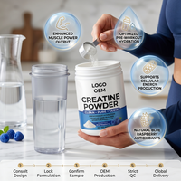 Créatine monohydrate 99%+ 200 Mesh en poudre fine, certifiée GMP, marque privée, vente en gros, supplément pré-entraînement Clean Pure Glow