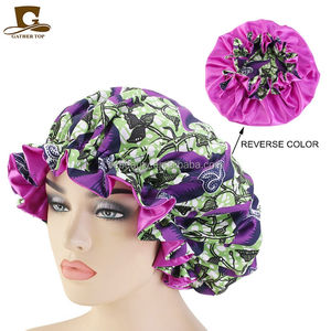 Vente en gros Bonnets en <span class=keywords><strong>satin</strong></span> imprimés à la cire africaine double couche réversibles Ankara avec volants - Product Image 5