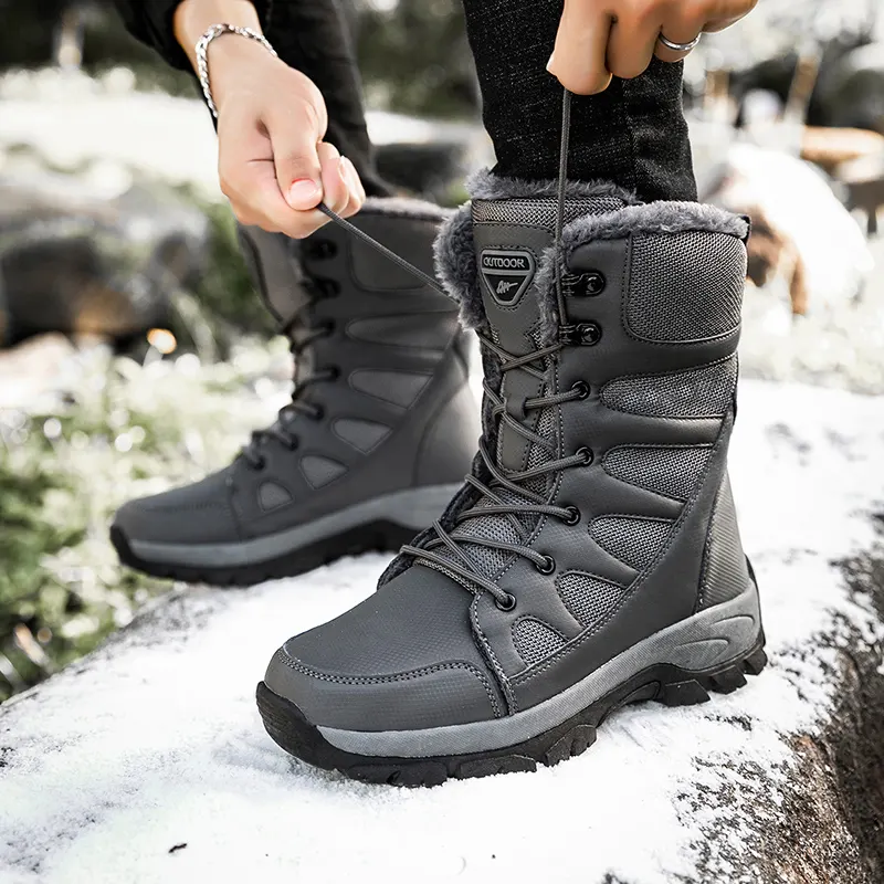 Yüksek kalite marka tasarımcısı büyük erkek ayak bileği su geçirmez deri erkekler için sıcak iş kış ayakkabı çizme, erkekler için kış çizmeler