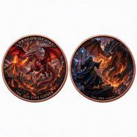 Pièce de collection fantaisie en cuivre fin .999 de 1 oz, double face en relief, Dragon de Feu, Sorcier contre Dragon Noir