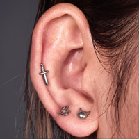 Labret en Titane G23 ASTM F136 à Filetage Interne, Bijou de Piercing Corporel en Forme de Corne de Taureau, Plaqué PVD, Design Unique Punk Diable, Clous d'Oreille