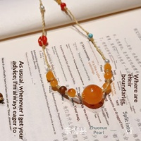 Collier pendentif en ambre naturel avec perles entretoises en perles, style réglable, cadeau de mariage pour femme
