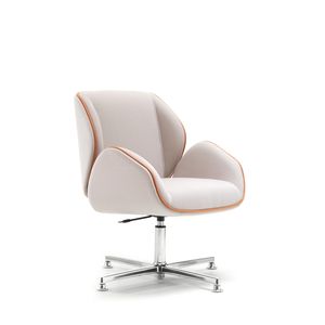 Silla de Reuniones Giratoria de Diseño Moderno Suoni, Respaldo de Cuero Sólido, Estructura de Madera, Base de Aluminio, Acabado con Ribete en Color Contrastante para Oficina - Product Image 1