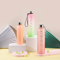 Bouteille d'eau sport en Tritan de 1000 ml, vente en gros, directement de l'usine, logo personnalisé, dégradé givré, avec échelle de temps pour boire directement